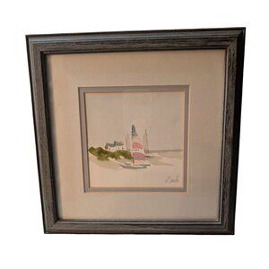 Original Watercolor "Sailboats At The Beach" By J. Sauls Framed Coastal Art